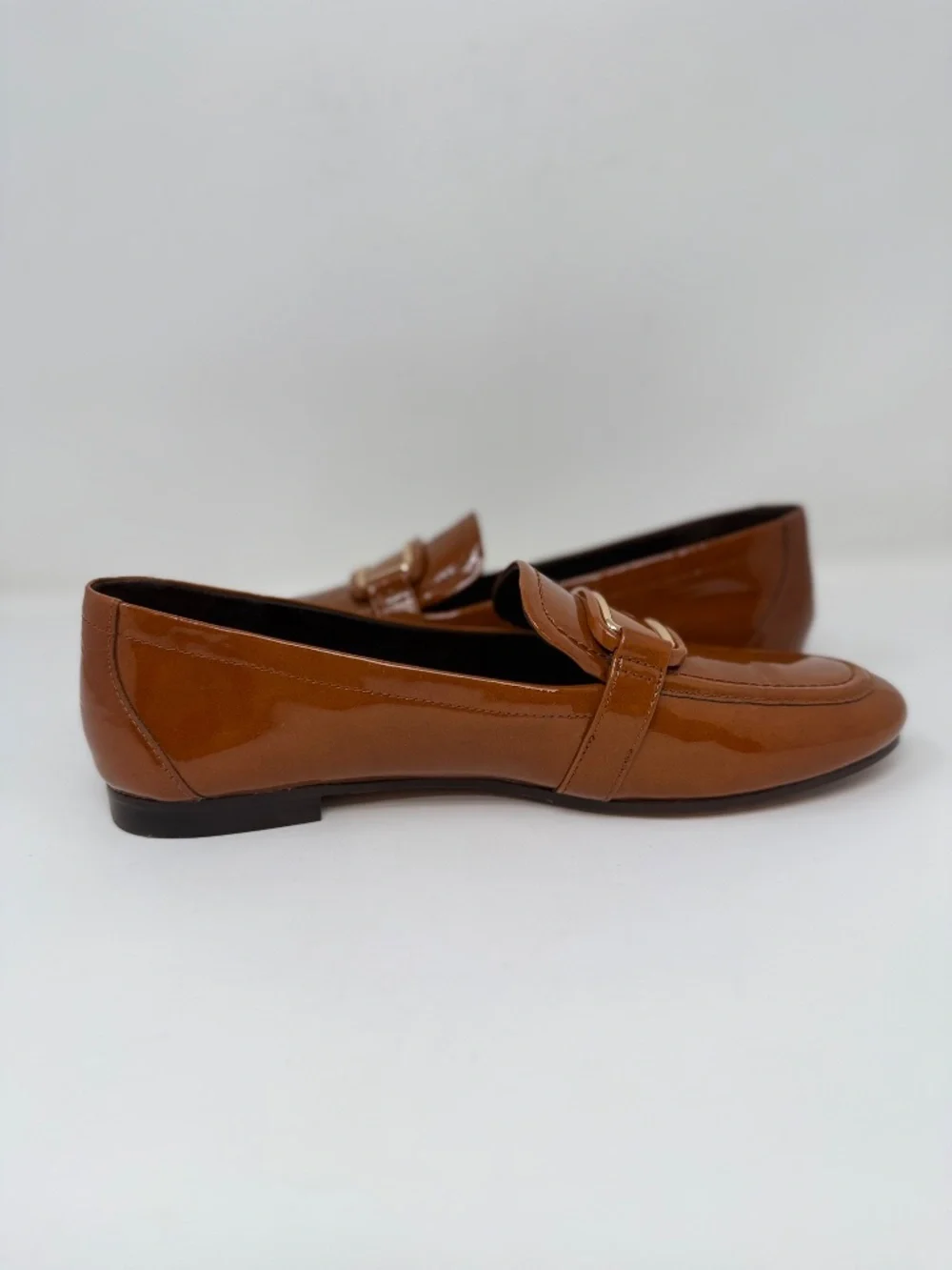 New Tory Burch Georgia Patent Leather Loafer Tan Cuoio Sz 7